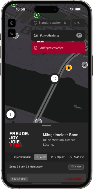 Mark-a-Spot PWA in production - City of Bonn citizen reporting map