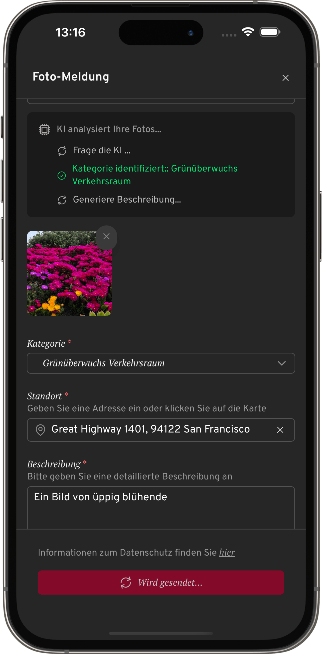 Bonn issue reporting AI screenshot
