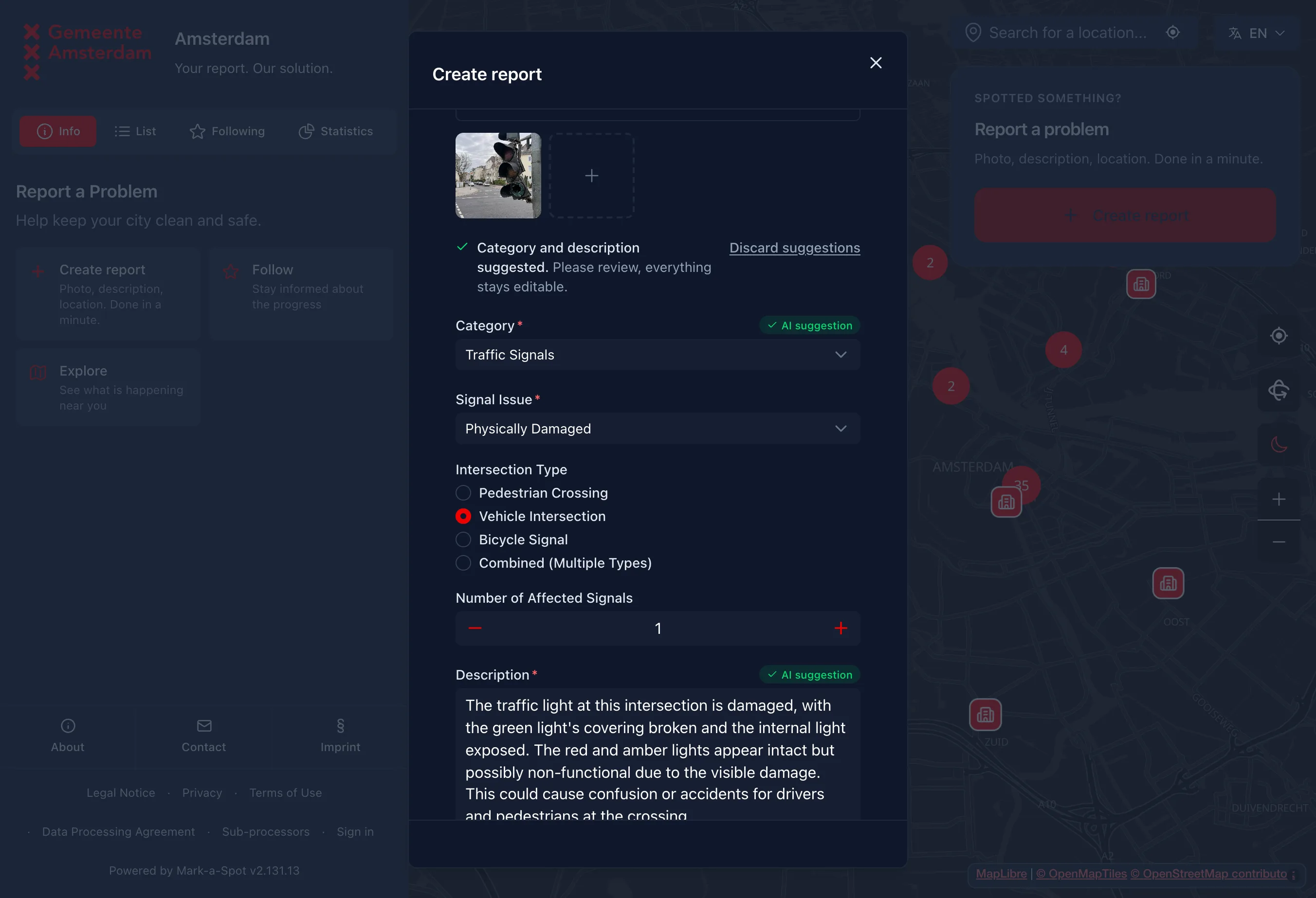 Citizen report submission with AI-powered image analysis