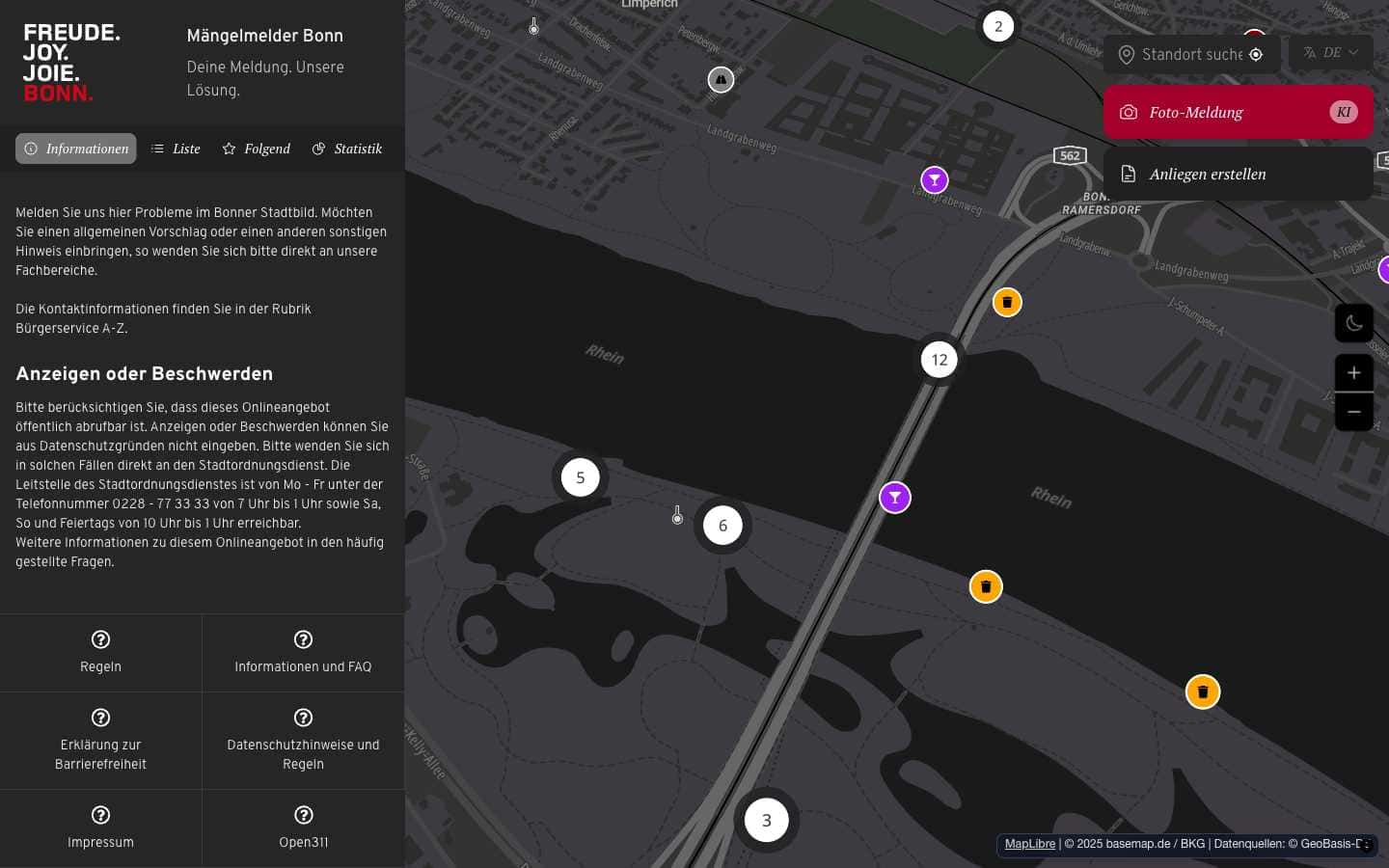 311 citizen reporting system live example - City of Bonn, Germany