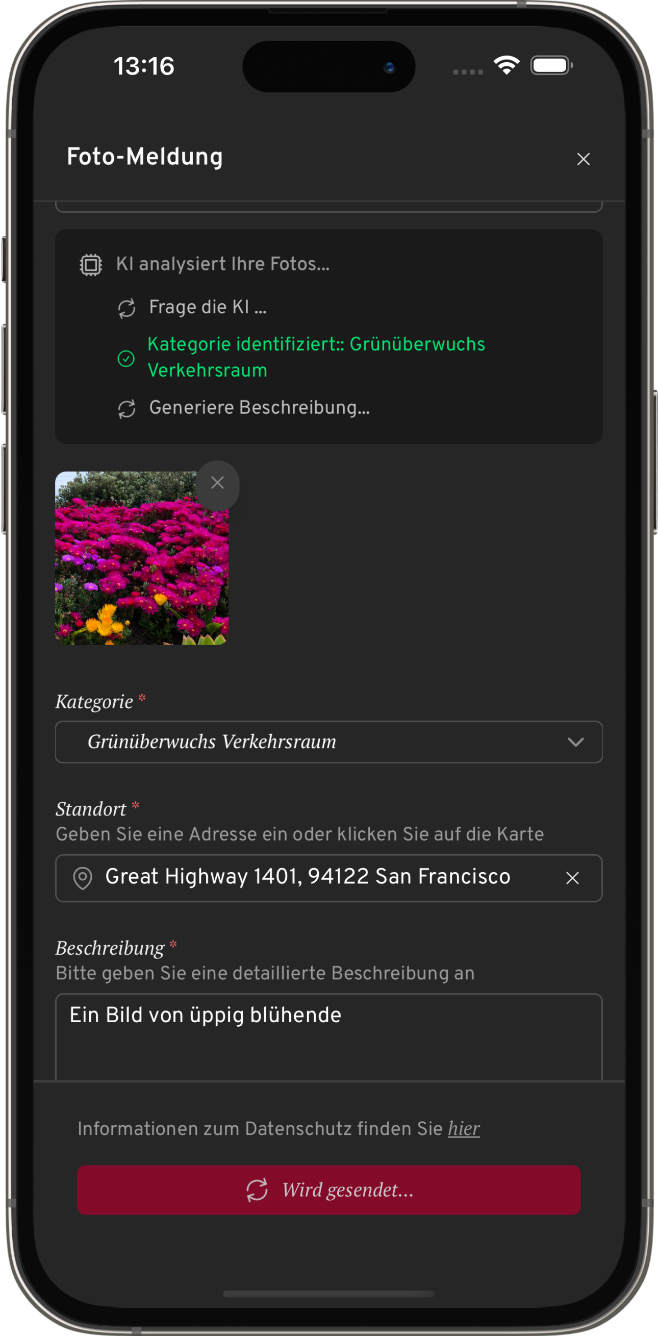 Bonn issue reporting AI screenshot